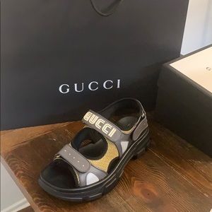 GUCCI Aguru Leather and mesh sandals US 10 MEN